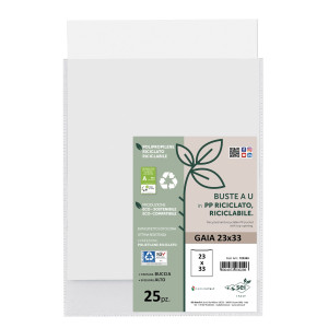 CONF 25 BUSTE A U IN PP RICICLATO 23X33CM GAIA SEI ROTA COD. 722333