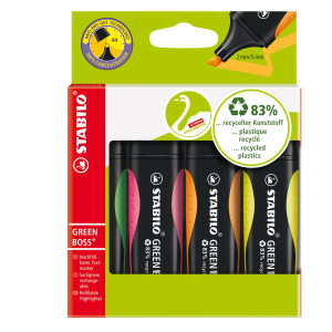 ASTUCCIO 4 EVIDENZIATORE STABILOÂ® GREEN BOSSÂ® 83RECYCLED ASSORTITI COD. 6070/4