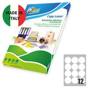 ETICHETTA ADESIVA LP4F VERDE FLUO 70FG A4 TONDA D63,5MM (12ET/FG TICO COD. LP4FV-63 CONFEZIONE DA 10