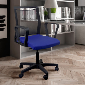 SEDIA HOME/OFFICE SMART LIGHT SCHIENALE IN RETE NERO SEDUTA BLU C/BRACCIOLI COD. LLE N/EB c/braccioli