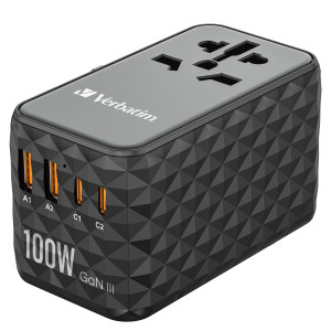 ADATTATORE DA VIAGGIO UTA-06 2X USB-C PD 100W  QC 4+ / 2X USB-A QC 3.0-VERBATIM COD. 32121