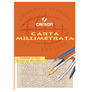 BLOCCO CARTA OPACA MILLIMETRATA 297X420MM 10FG 80GR CANSON COD. C200005824