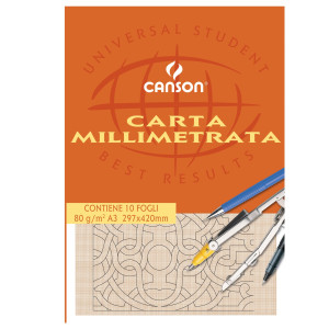 BLOCCO CARTA OPACA MILLIMETRATA 297X420MM 10FG 80GR CANSON COD. C200005824