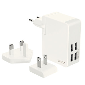 CARICATORE UNIVERSALE DA PARETE 4 PORTE USB 24W BIANCO LEITZ COMPLETE COD. 62190001