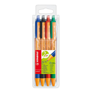 ASTUCCIO 4 PENNA A SFERA A SCATTO POINTBALLÂ® GREEN STABILO 4COLORI COD. 6030/4