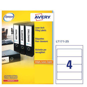 ETICHETTA ADESIVA L7171 BIANCA COPRENTI 25FG A4 200X60MM (4ET/FG AVERY COD. L7171-25