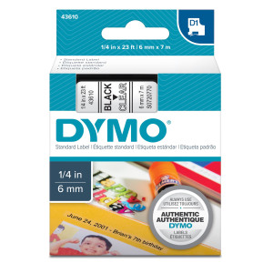 NASTRO DYMO TIPO D1 (6MMX7MT) NERO/TRASPARENTE 436100 COD. S0720770