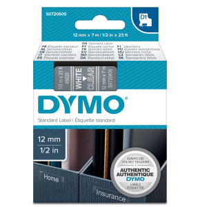 NASTRO DYMO TIPO D1 (12MMX7M) BIANCO/TRASPARENTE 450200 COD. S0720600