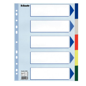 SEPARATORE NEUTRO IN PPL 5 TASTI COLORATI F.TO A4 MAXI 24,5X29,7CM ESSELTE COD. 15266