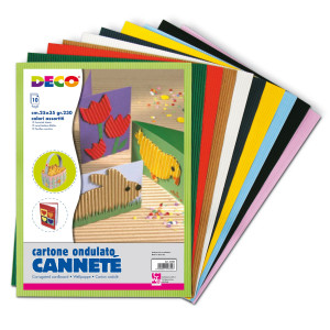 SET 10FG CARTONCINO ONDULATO 25X35CM CANNETE' COLORI ASSORTITI DECO COD. 2200