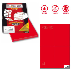 ETICHETTA ADESIVA C/519 ROSSO 100FG A4 105X148,5MM (4ET/FG MARKIN COD. X210C519RO