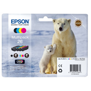 MULTIPACK 26 N.4 CARTUCCE SERIE 26/ORSO POLARE NERO CIANO MAGENTA GIALLO COD. C13T26164010