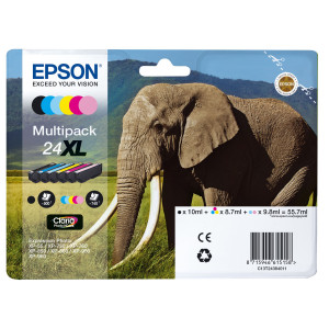 MULTIPACK 24XL N.6 CARTUCCE SERIE 24XL/ELEFANTE NERO CIANO MAGENTA GIALLO COD. C13T24384011