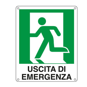 CARTELLO ALLUMINIO 25X31CM 'USCITA DI EMERGENZA A SX' COD. E20105X