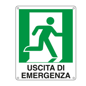 CARTELLO ALLUMINIO 25X31CM 'USCITA DI EMERGENZA A DX' COD. E20106X