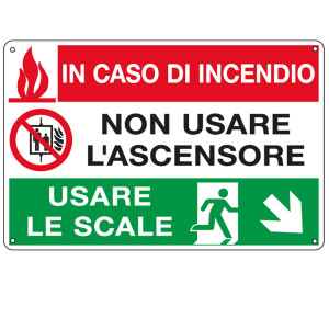 CARTELLO ALLUMINIO 30X20CM 'IN CASO DI INCENDIO NON USARE L'ASCENSORE...' COD. E3537