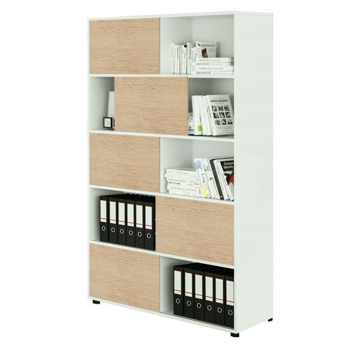 LIBRERIA ALTA A 5 RIPIANI ANTE SCORR. 120X35CM H191CM BIANCO/ROVERE - TETRIS