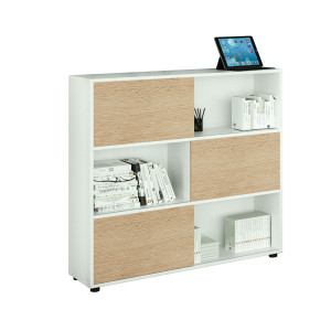 LIBRERIA BASSA A 3 RIPIANI ANTE SCORR. 120X35CM H116CM BIANCO/ROVERE - TETRIS