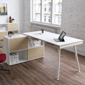 WORKSTATION MAXI 160X140XH81,5CM GAMBE IN METALLO BIANCO/ROVERE