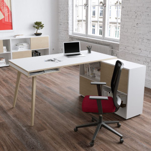 WORKSTATION MAXI 160X140XH81,5CM GAMBE IN LEGNO BIANCO/ROVERE