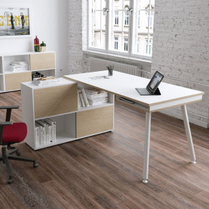 WORKSTATION MIDI 130X120XH81,5CM GAMBE IN METALLO BIANCO/ROVERE