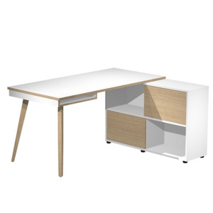 WORKSTATION MIDI 130X120XH81,5CM GAMBE IN LEGNO BIANCO/ROVERE