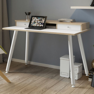 POSTAZIONE HOME-OFFICE CON SOPRALZO 120X60XH74,4CM GAMBE METALLO BIANCO/ROVERE