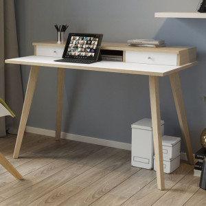 POSTAZIONE HOME-OFFICE CON SOPRALZO 120X60XH74,4CM GAMBE LEGNO BIANCO/ROVERE