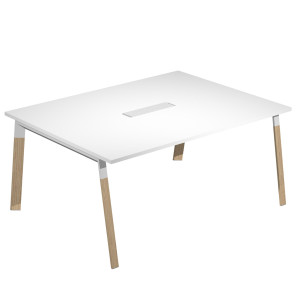 TAVOLO RIUNIONE WOODY SUP.160X120CM PIANO BIANCO/GAMBE BIMAT. METAL/MASSELLO COD. W-SOL-TR-3-AM