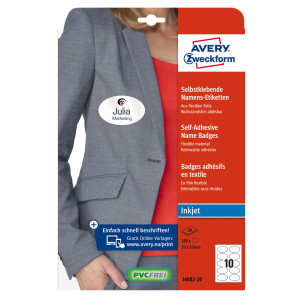 ETICHETTE BADGE PER TESSUTI OVALE 85X50MM (10ET/FG) 20FG - INKJET AVERY COD. J4882-20