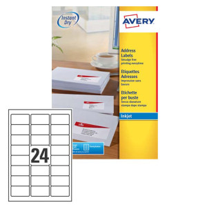 ETICHETTA ADESIVA J8159 BIANCA 25FG A4 63,5X33,9MM (24ET/FG) INKJET AVERY COD. J8159-25