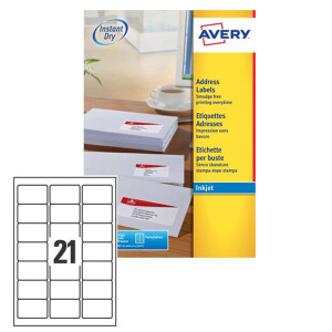 ETICHETTA ADESIVA J8160 BIANCA 25FG A4 63,5X38,1MM (21ET/FG) INKJET AVERY COD. J8160-25