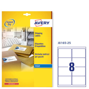 ETICHETTA ADESIVA J8165 BIANCA 25FG A4 99,1X67,7MM (8ET/FG) INKJET AVERY COD. J8165-25