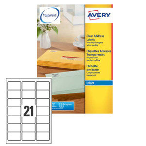 POLIESTERE ADESIVO J8560 TRASPARENTE 25FG A4 63,5X38,1MM (21ET/FG) INKJET AVERY COD. J8560-25