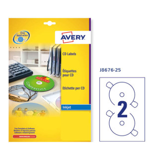 ETICHETTA ADESIVA J8676 BIANCA OPACA CD/DVD 25FG A4 D117MM (2ET/FG) INKJET COD. J8676-25