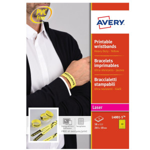 BRACCIALETTI IDENTIFICATIVI GIALLO 5FG A4 265X18MM (10ET/FG) LASER AVERY COD. L4001-5