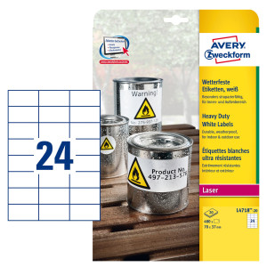 POLIESTERE ADESIVO L4718 BIANCO 20FG A4 70X37MM (24ET/FG) LASER AVERY COD. L4718-20