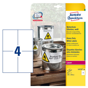 POLIESTERE ADESIVO L4719 BIANCO 20FG A4 105X148MM (4ET/FG) LASER AVERY COD. L4719-20