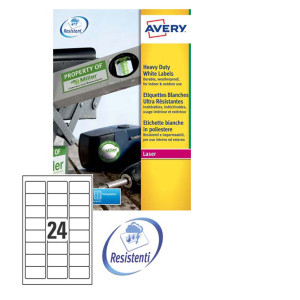 POLIESTERE ADESIVO L4773 BIANCO 20FG A4 63,5X33,9MM (24ET/FG) LASER AVERY COD. L4773-20