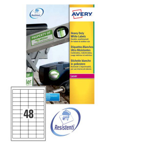 POLIESTERE ADESIVO L4778 BIANCO 20FG A4 45,7X21,2MM (48ET/FG) LASER AVERY COD. L4778-20