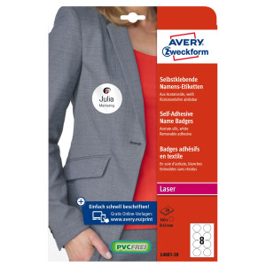 ETICHETTE BADGE PER TESSUTI ROTONDE D65MM (8ET/FG) 20FG - LASER AVERY COD. L4881-20
