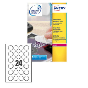 POLIESTERE ADESIVO L6112 BIANCO ANTIMANOMISSIONE 20FG A4 D40MM (24ET/FG)LASER COD. L6112-20