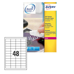 POLIESTERE ADESIVO L6113 BIANCO ANTIM. 20FG A4 45,7X21,2MM (48ET/FG) LASER AVERY COD. L6113-20