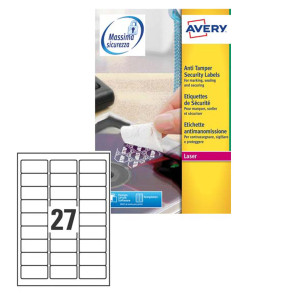 POLIESTERE ADESIVO L6114 BIANCO ANTIM. 20FG A4 63,5X29,6MM (27ET/FG) LASER AVERY COD. L6114-20