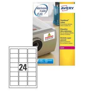 POLIESTERE ADESIVO EXTRA L6141 BIANCO 20FG A4 63,5X33,9MM (24ET/FG) LASER AVERY COD. L6141-20