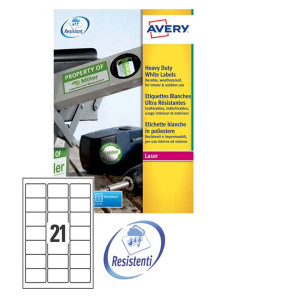 POLIESTERE ADESIVO L7060 BIANCO 20FG A4 63,5X38,1MM (21ET/FG) LASER AVERY COD. L7060-20