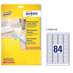 ETICHETTE ADESIVE L7656 BIANCHE 25FG A4 46X11,1MM (84ET/FG) INKJET/LASER AVERY COD. L7656-25