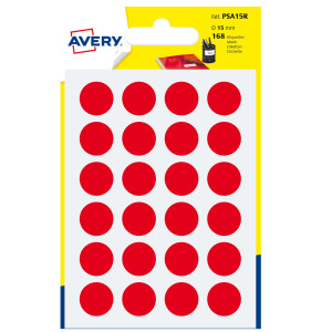 BLISTER 168 ETICHETTA ADESIVA TONDA PSA ROSSO D15MM AVERY COD. PSA15R