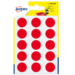 BLISTER 90 ETICHETTA ADESIVA TONDA PSA ROSSO D19MM AVERY COD. PSA19R