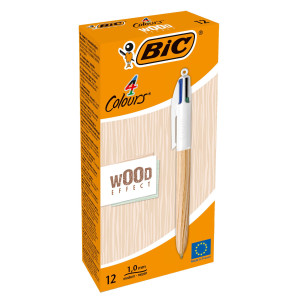 SCATOLA 12 PENNA SFERA A SCATTO 4 COLORI WOOD 1.0MM BIC COD. 508964